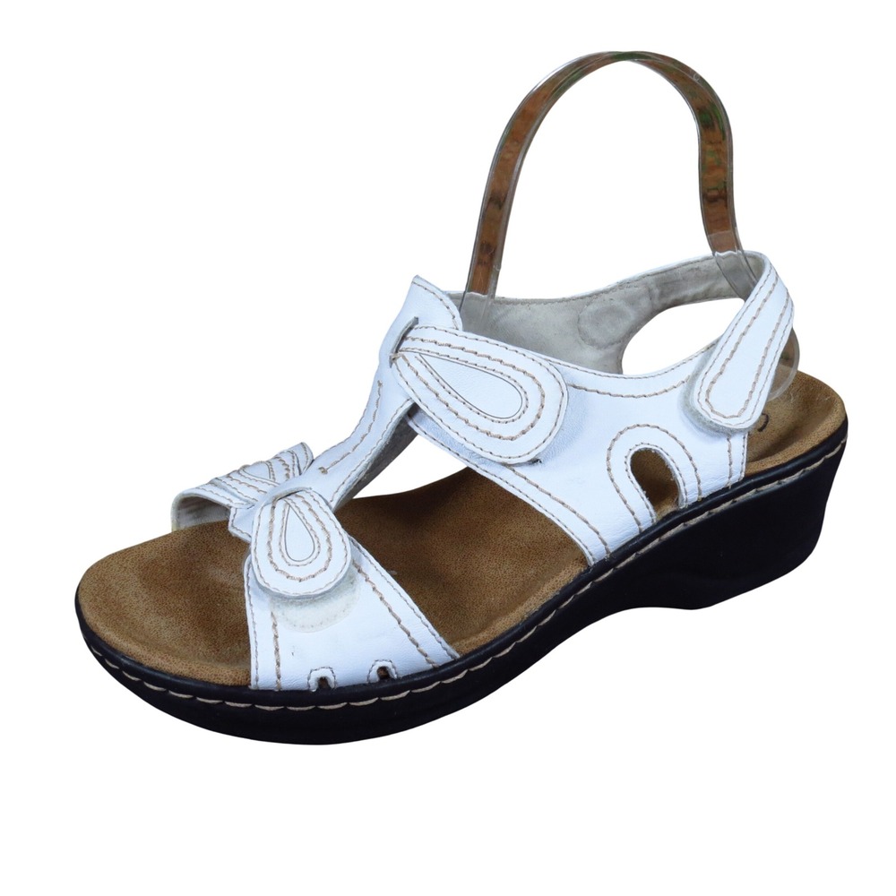 Clarks Lexi Walnut Women Wedge Sandal 8 XW Walking White Leather Strappy